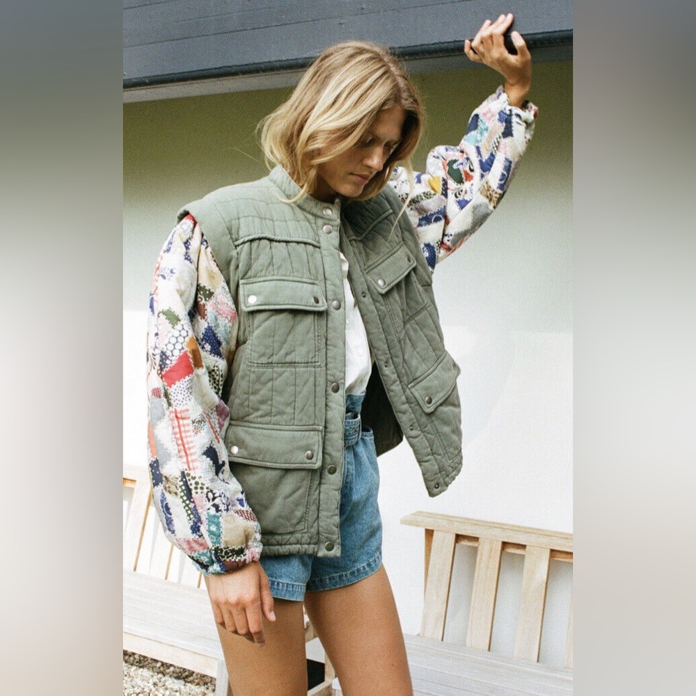 New Sea New York Harlow quilted patchwork jacket army green